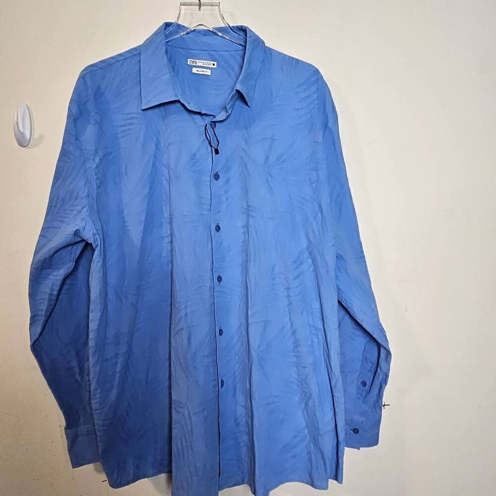 Zara Man XL Relaxed Fit Blue Oxford Button Down Shirt 100% Cotton